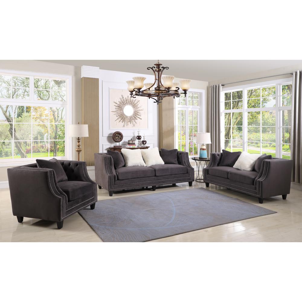 Marylou 3-Piece Velvet Living Room Sofa Set in Gray By Best Master Furniture | Sofas |  Modishstore  - 2