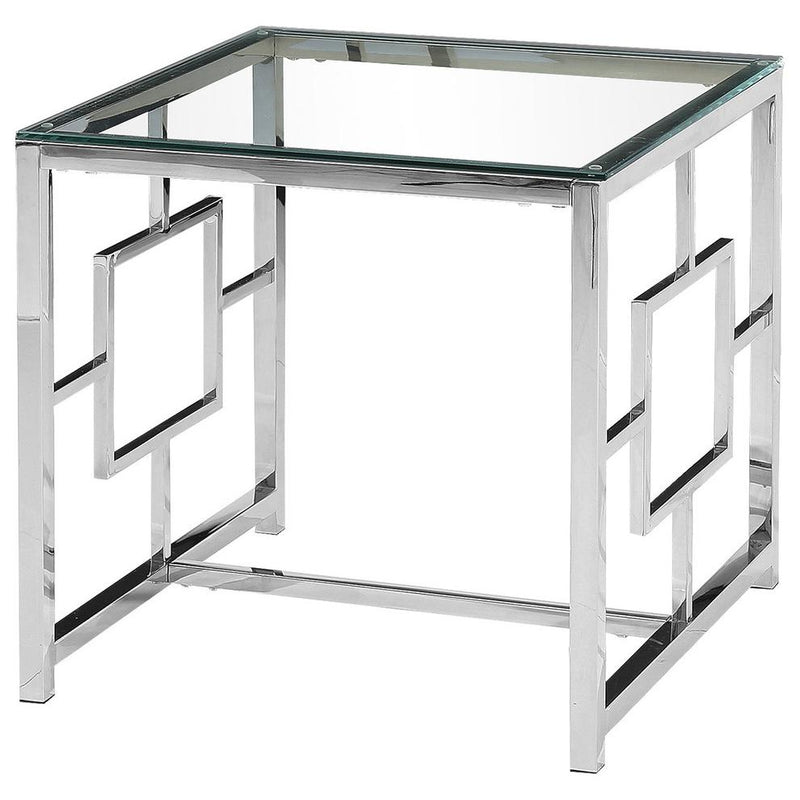 Silver Stainless Steel Living Room Glass End Table By Best Master Furniture | End Tables |  Modishstore 