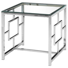 Silver Stainless Steel Living Room Glass End Table By Best Master Furniture