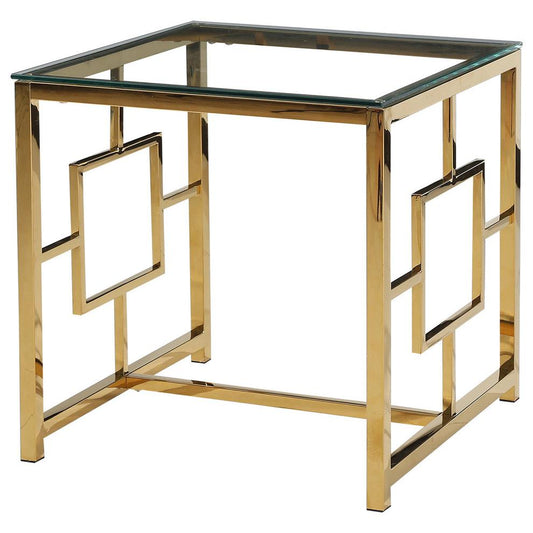 Gold Stainless Steel Living Room Glass End Table By Best Master Furniture | End Tables |  Modishstore 
