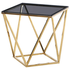 Angled Square Smoked Glass End Table By Best Master Furniture