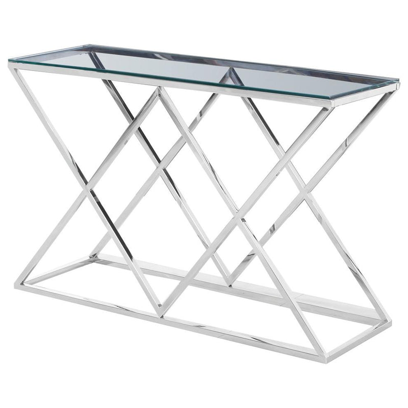 Angled Stainless Steel Clear Glass Sofa Table By Best Master Furniture | Console Tables |  Modishstore 