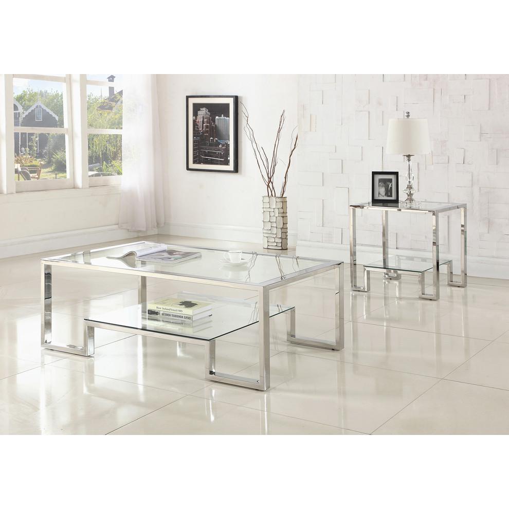 Silver With Glass Living Room End Table By Best Master Furniture | End Tables |  Modishstore  - 3