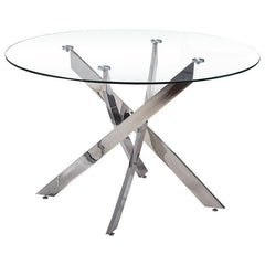 Exe Round Glass Dining Table By Best Master Furniture Material: Glass Chrome  Round 47 Inch and 30 inch height . 5 piece Dinette