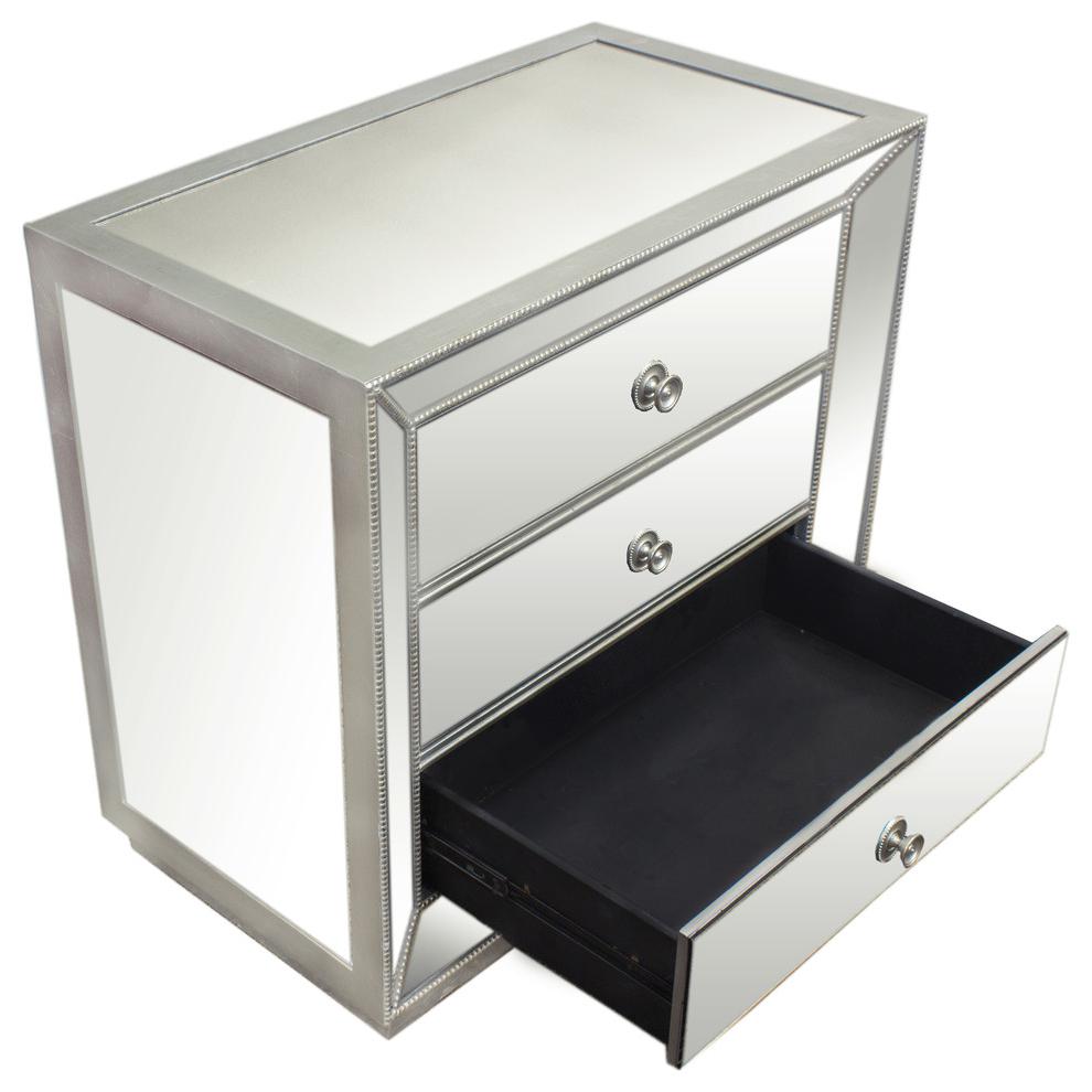 Jameson Silver Mirrored Glass Bedroom 3-Drawer Nightstand By Best Master Furniture | Nightstands |  Modishstore  - 2