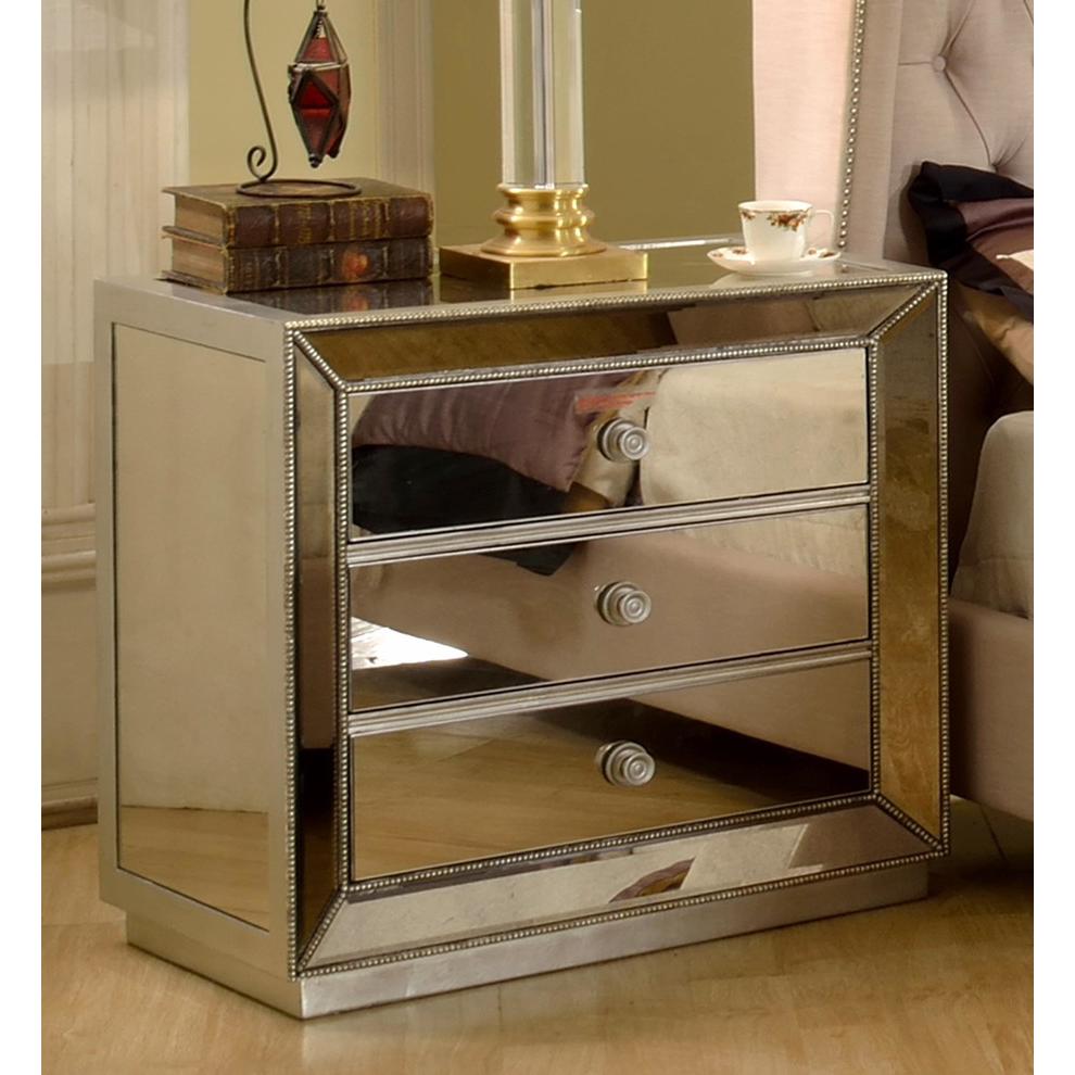 Jameson Silver Mirrored Glass Bedroom 3-Drawer Nightstand By Best Master Furniture | Nightstands |  Modishstore  - 4