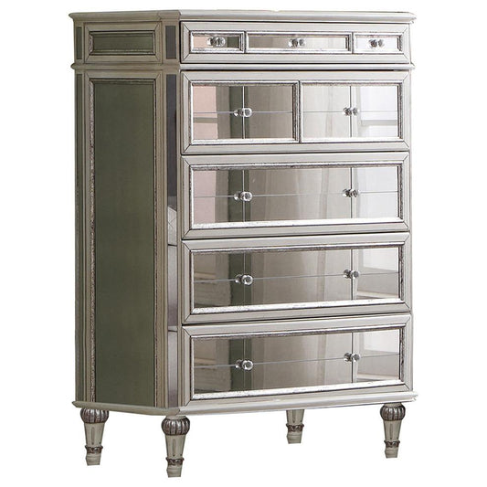 Emory Antique Cream With Mirrored 5-Drawer Chest By Best Master Furniture | Drawers |  Modishstore 