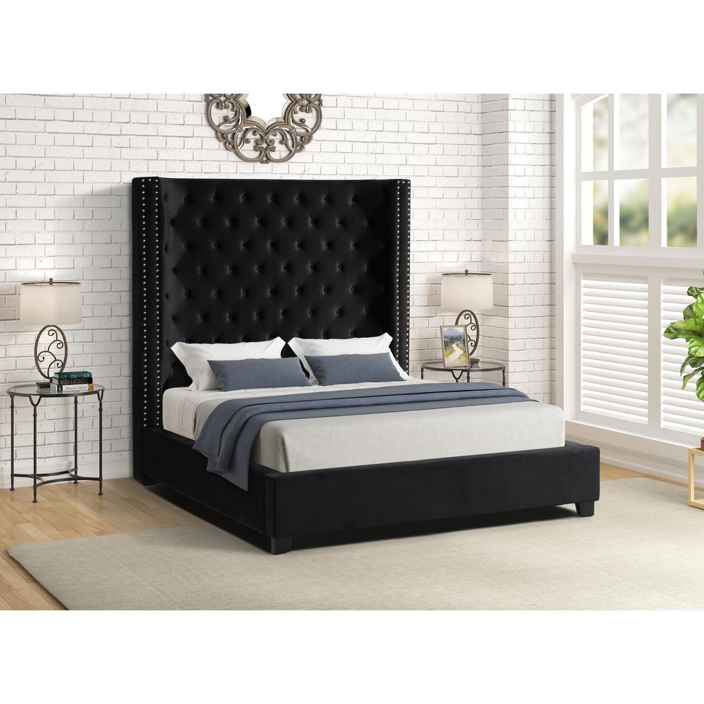 Yvonne Velvet Upholstered Cali King Platform Bed in Black By Best Master Furniture | Beds |  Modishstore  - 2