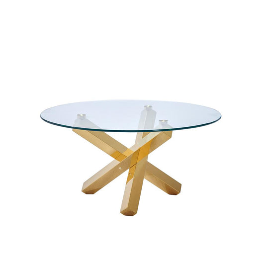 Tracy 36" Round Glass Coffee Table, Gold By Best Master Furniture | Dining Tables |  Modishstore 