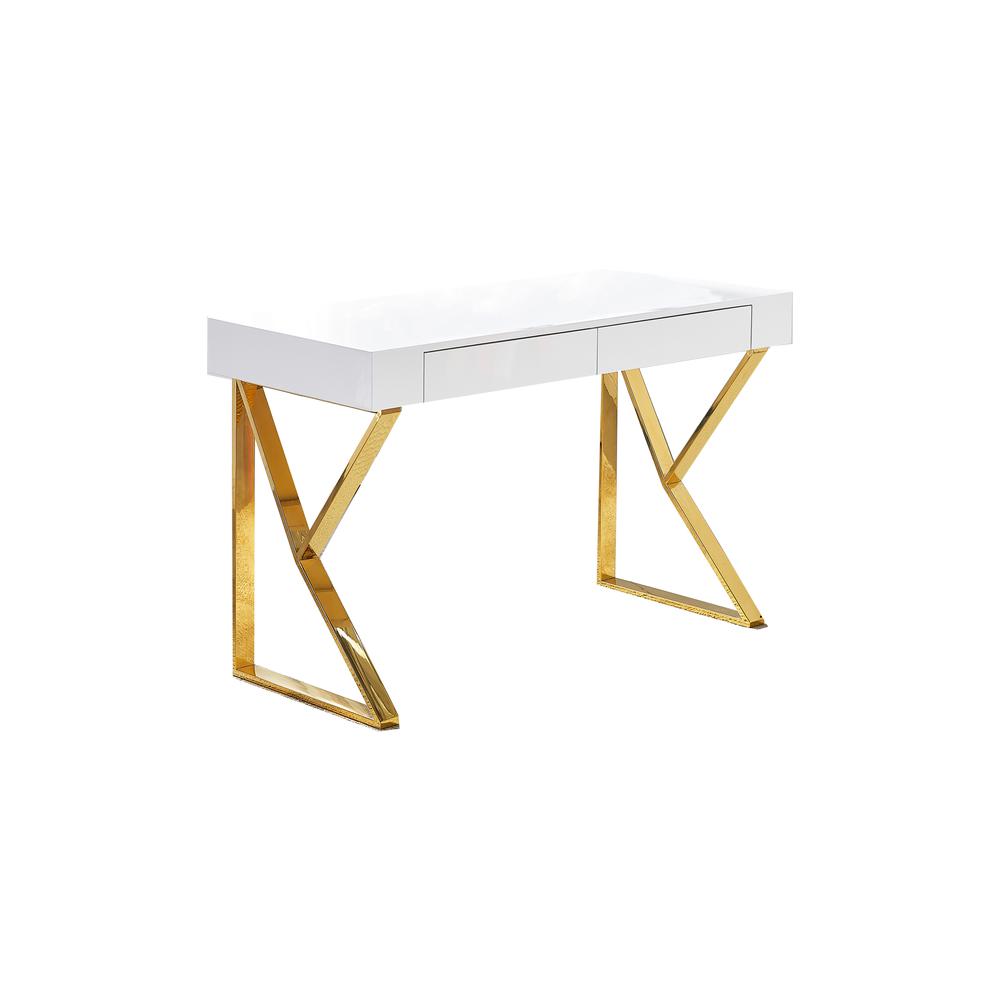 Philon Modern White Lacquer 47" Computer Desk, Gold By Best Master Furniture | Desks |  Modishstore 
