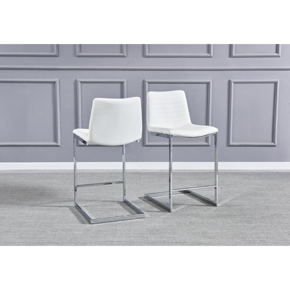 Blanca White Faux Leather Counter Height Chairs in Silver(Set of 2) By Best Master Furniture