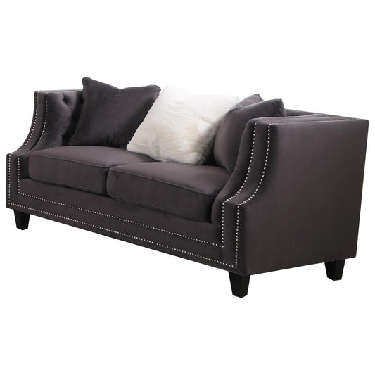 Marylou Velvet with Nailheads Loveseat in Gray By Best Master Furniture | Loveseats |  Modishstore 