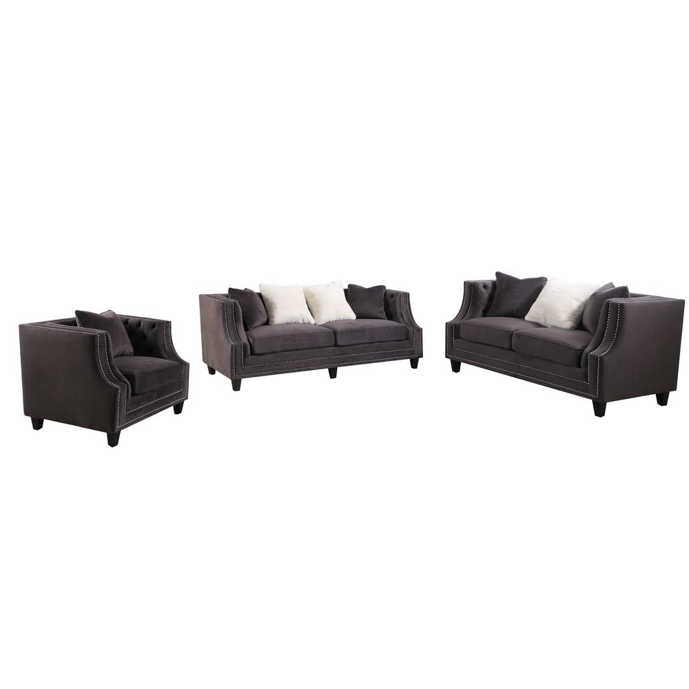 Marylou 3-Piece Velvet Living Room Sofa Set in Gray By Best Master Furniture | Sofas |  Modishstore 