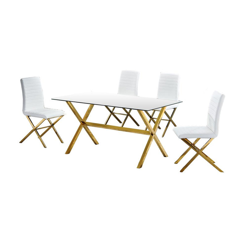 Timber Modern Gold Plated 5-piece Rectangular Dining Set, White By Best Master Furniture | Dining Sets |  Modishstore 