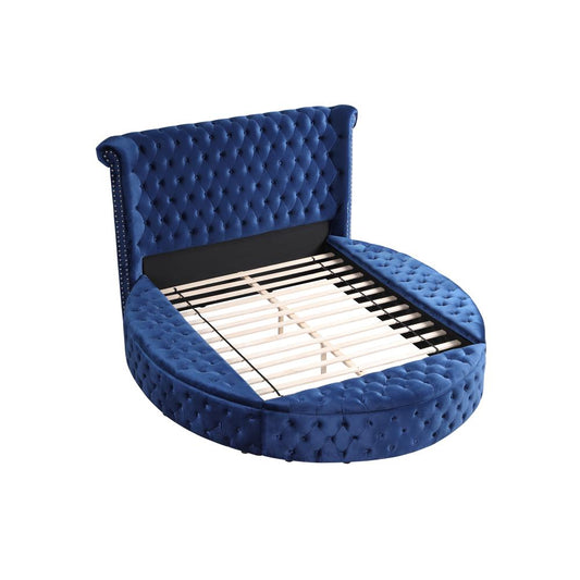 Isabella Tufted Velvet Round Platform Bed with Storage, Queen, Blue By Best Master Furniture | Beds |  Modishstore 