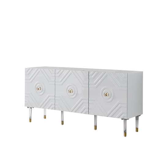 Crawford 65" Lacquer with Gold Accents Sideboard, White By Best Master Furniture | Sideboards |  Modishstore 