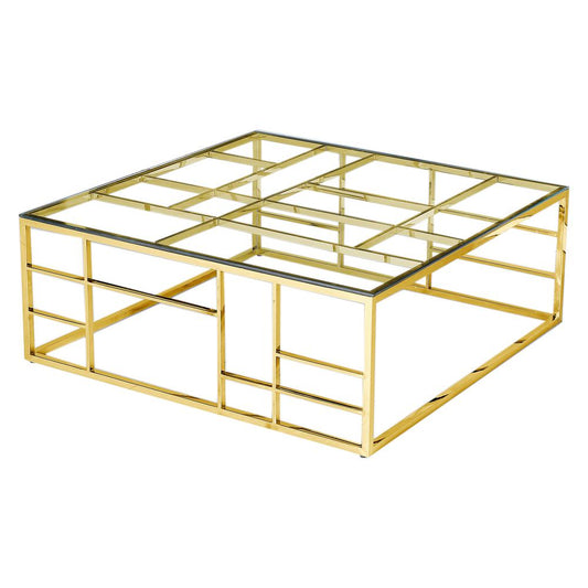 Clear Glass With Gold Plated Square Coffee Table By Best Master Furniture | Coffee Tables |  Modishstore 