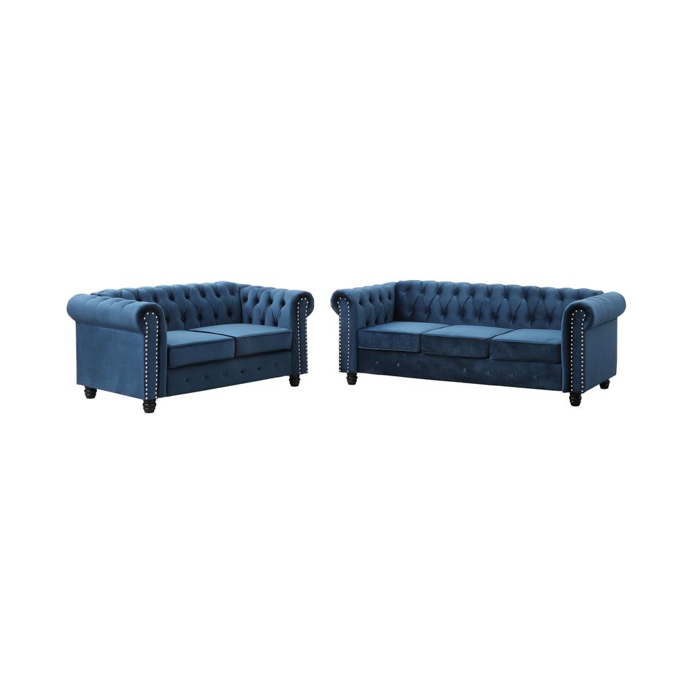 Venice 2-piece Velvet Sofa and Loveseat Set, Blue By Best Master Furniture | Sofas |  Modishstore 