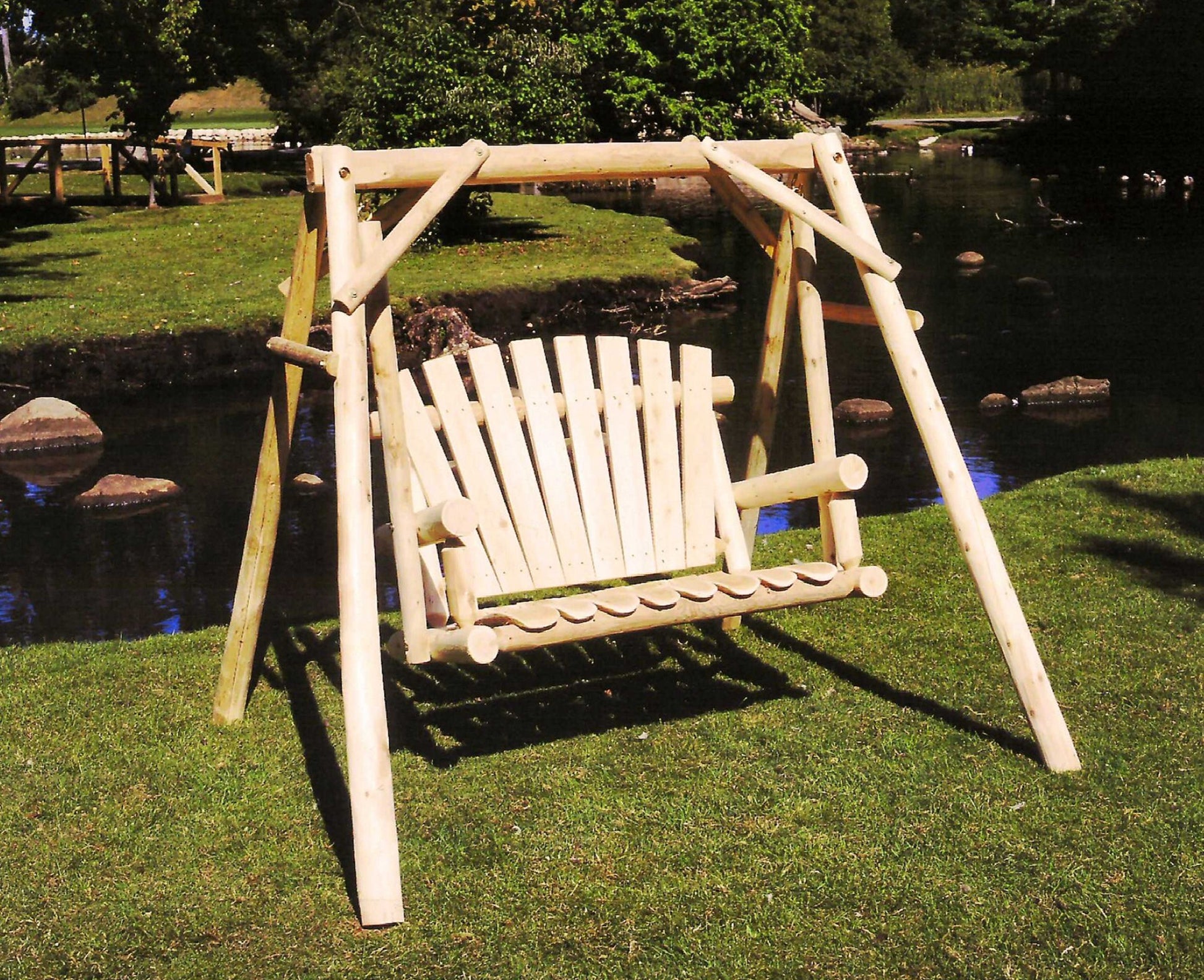 Natural Wood Yard Swing By Homeroots - 370274 | Outdoor Porch Swings | Modishstore