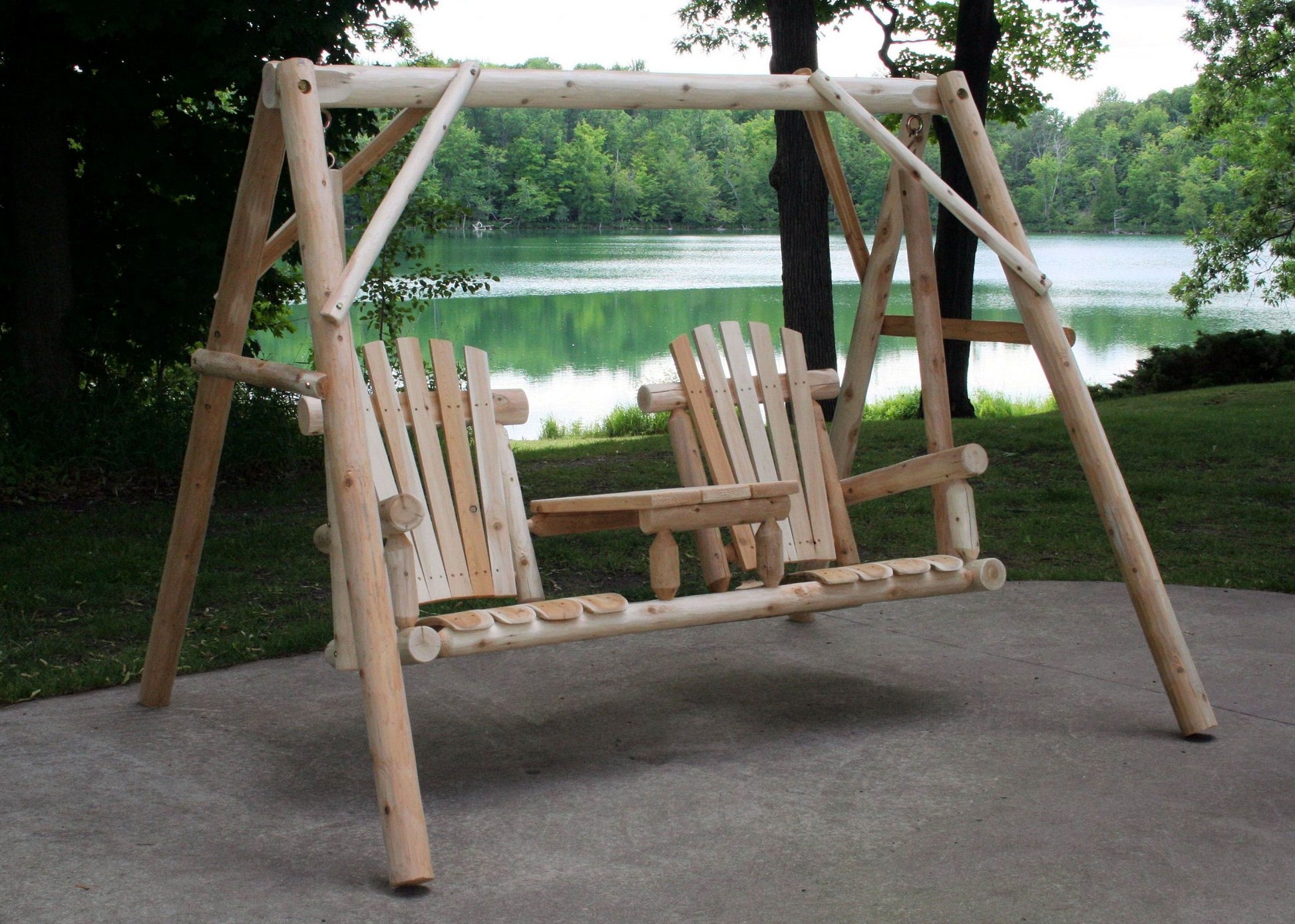Natural Wood Tete-A-Tete Yard Swing By Homeroots | Outdoor Porch Swings | Modishstore - 2