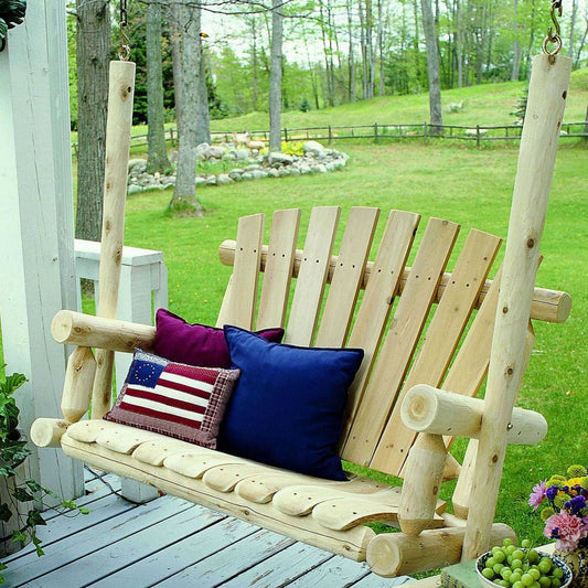 Natural Wood Porch Swing By Homeroots - 370282 | Outdoor Porch Swings | Modishstore