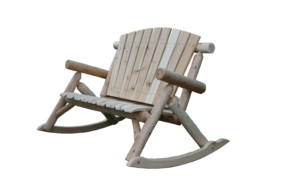 Natural Wood Rocking Loveseat By Homeroots | Outdoor Sofas, Loveseats & Sectionals | Modishstore - 2