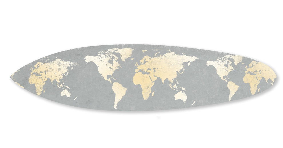 Grey and Gold World Map Surfboard Wall Art By Homeroots | Wall Decor | Modishstore - 2