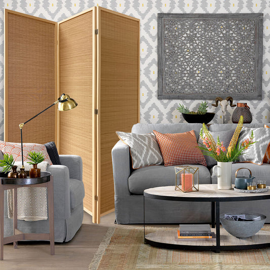 6" Light Bamboo 3 Panel Room Divider Screen By Homeroots | Room Dividers | Modishstore