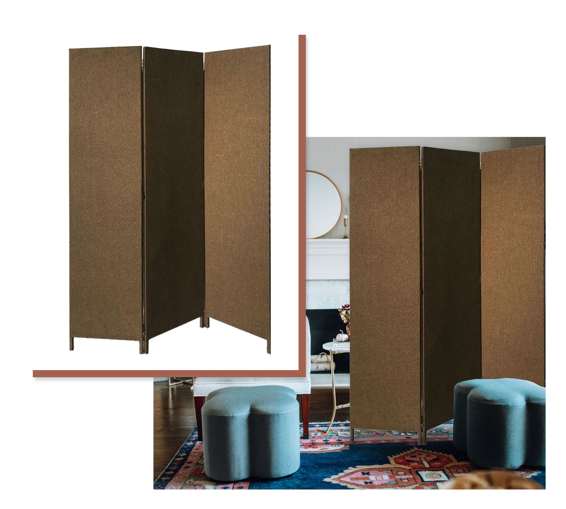 Brown Upholstered 3 Panel Room Divider Screen By Homeroots | Room Dividers | Modishstore - 5
