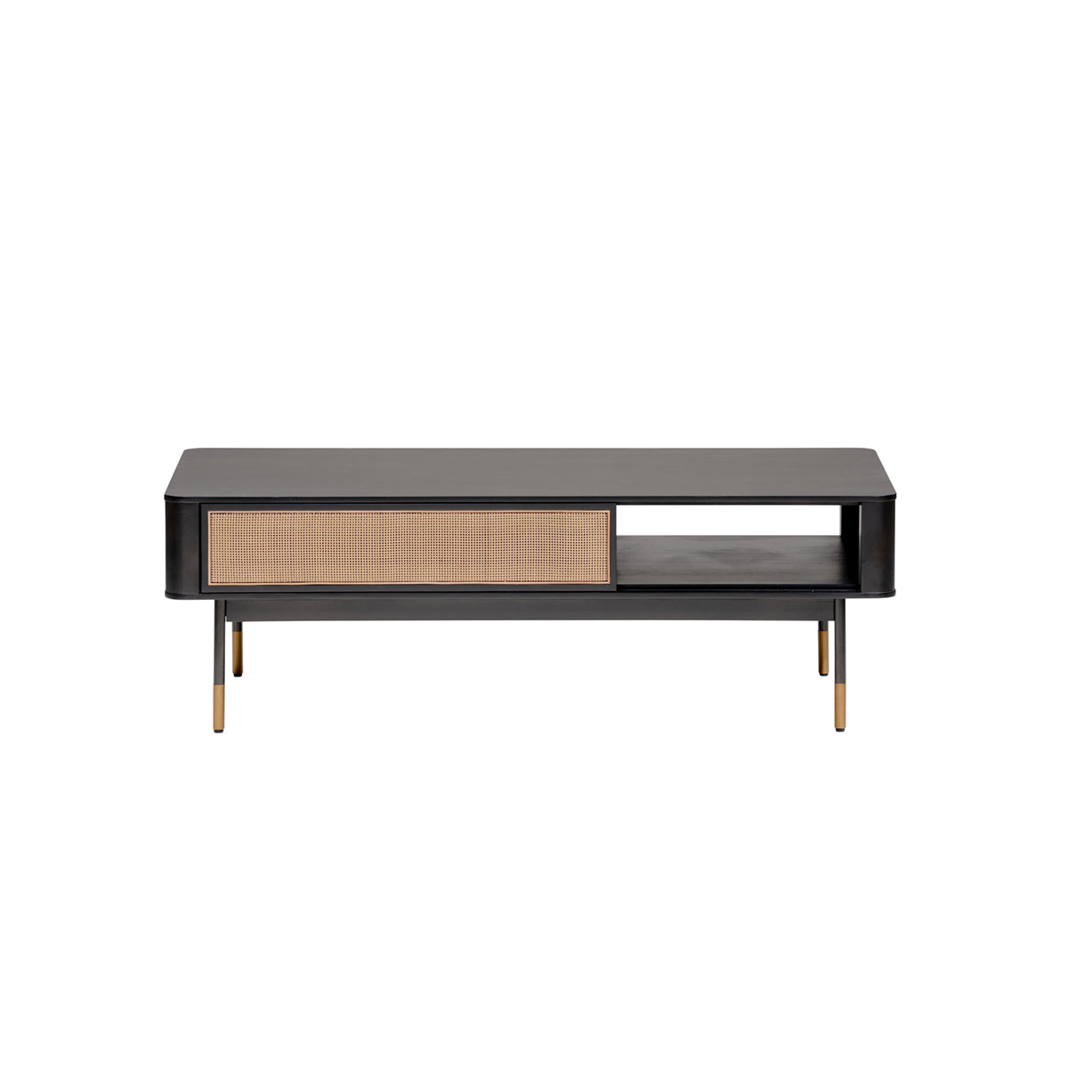 Coffee Table in Black with Natural Wicker By Homeroots | Coffee Tables | Modishstore