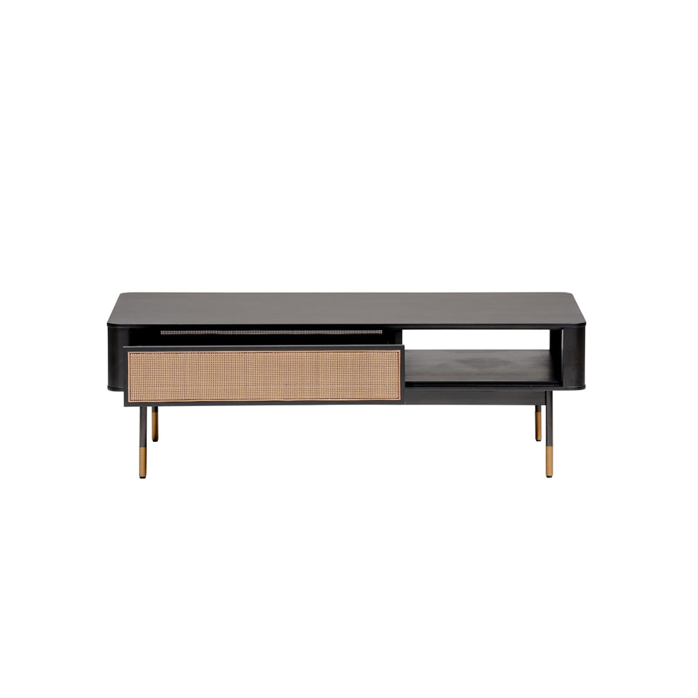 Coffee Table in Black with Natural Wicker By Homeroots | Coffee Tables | Modishstore - 2