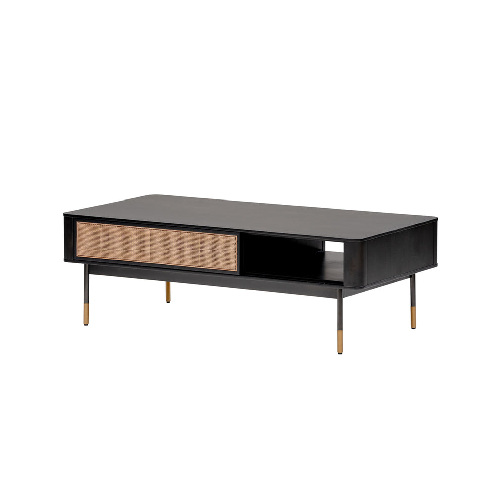 Coffee Table in Black with Natural Wicker By Homeroots | Coffee Tables | Modishstore - 3