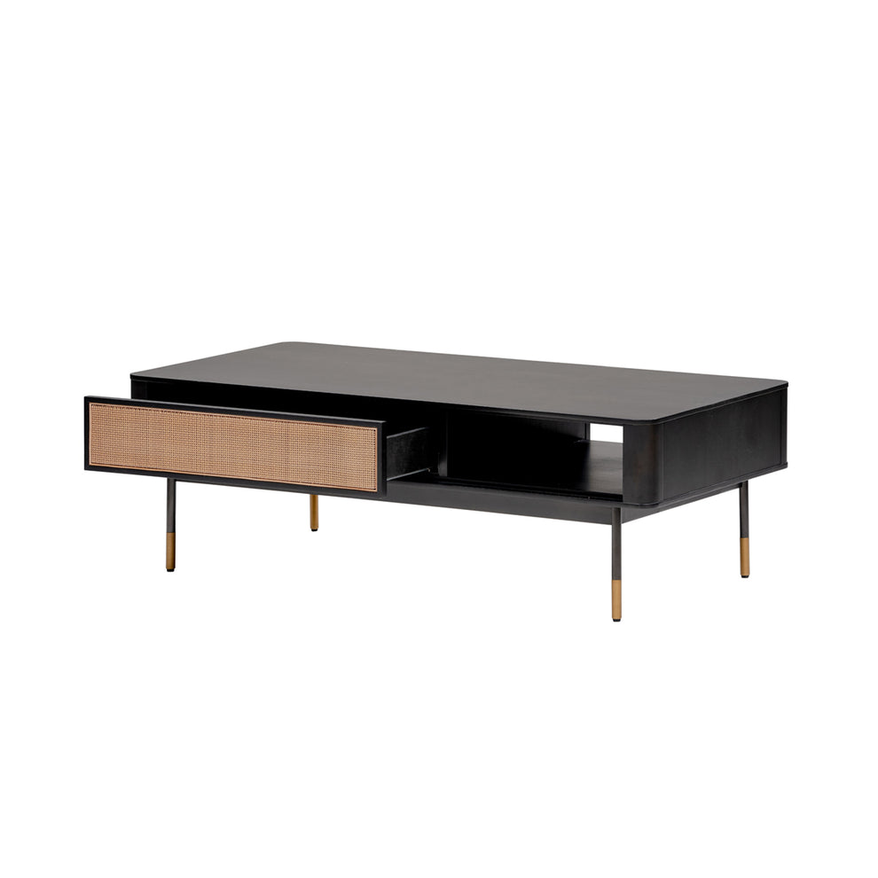 Coffee Table in Black with Natural Wicker By Homeroots | Coffee Tables | Modishstore - 4