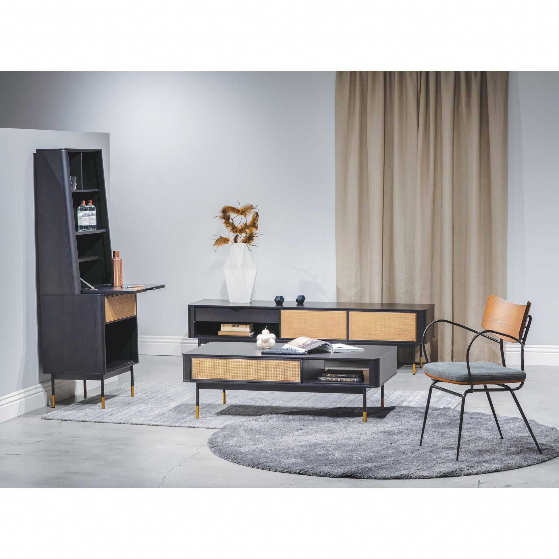 Coffee Table in Black with Natural Wicker By Homeroots | Coffee Tables | Modishstore - 6