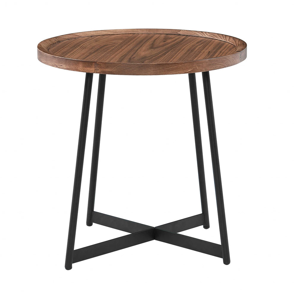 Round Side Table in American Walnut and Black By Homeroots | Side Tables | Modishstore - 2