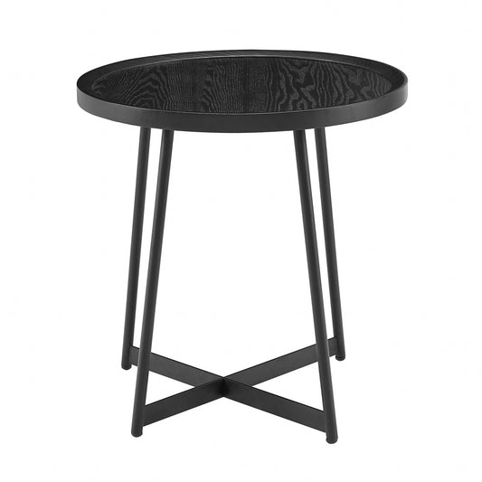 21.66" X 21.66" X 22.05" Round Side Table In Black Ash Wood And Black By Homeroots | End Tables | Modishstore