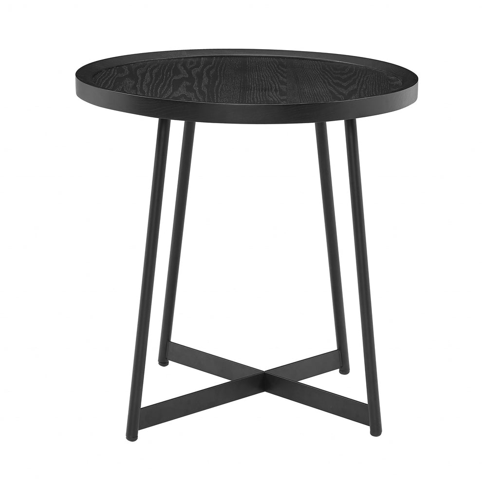 21.66" X 21.66" X 22.05" Round Side Table In Black Ash Wood And Black By Homeroots | End Tables | Modishstore - 3