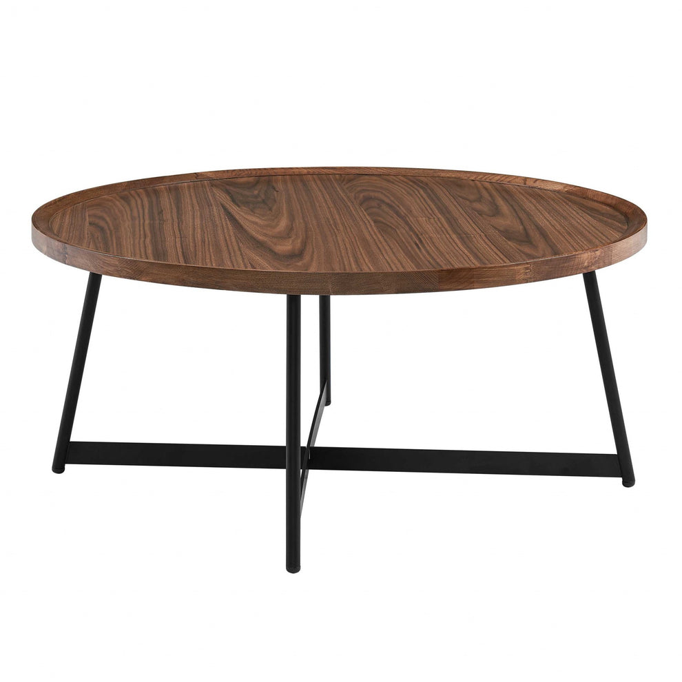 Round Coffee Table in American Walnut and Black By Homeroots | Coffee Tables | Modishstore - 2