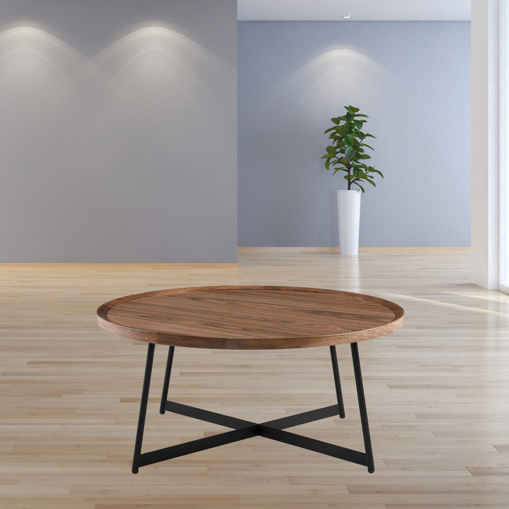 Round Coffee Table in American Walnut and Black By Homeroots | Coffee Tables | Modishstore - 3