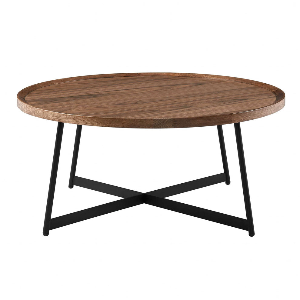 Round Coffee Table in American Walnut and Black By Homeroots | Coffee Tables | Modishstore - 4