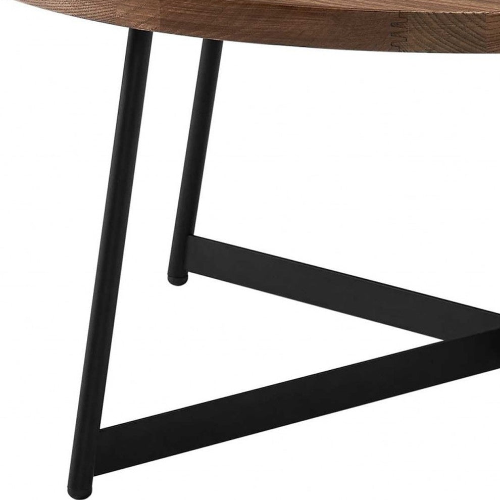 Round Coffee Table in American Walnut and Black By Homeroots | Coffee Tables | Modishstore - 5