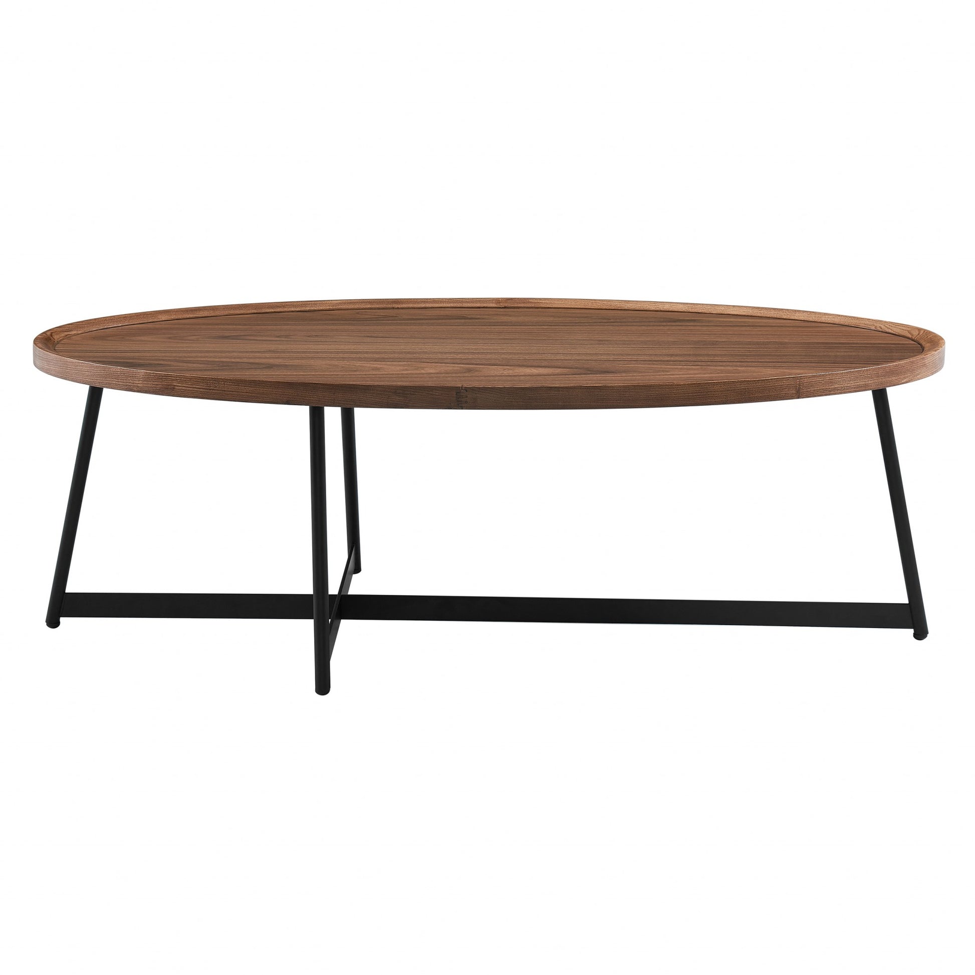 Modern Elegance Walnut Oval and Black Coffee Table By Homeroots | Coffee Tables | Modishstore