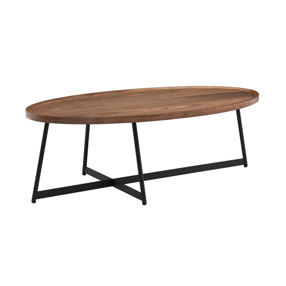Modern Elegance Walnut Oval and Black Coffee Table By Homeroots | Coffee Tables | Modishstore - 2