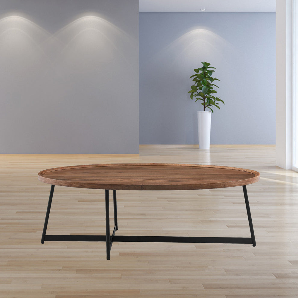 Modern Elegance Walnut Oval and Black Coffee Table By Homeroots | Coffee Tables | Modishstore - 3