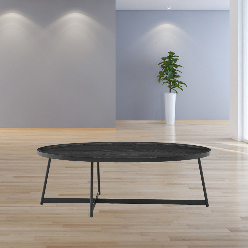47" Black Manufactured Wood Oval Coffee Table By Homeroots | Coffee Tables | Modishstore - 5