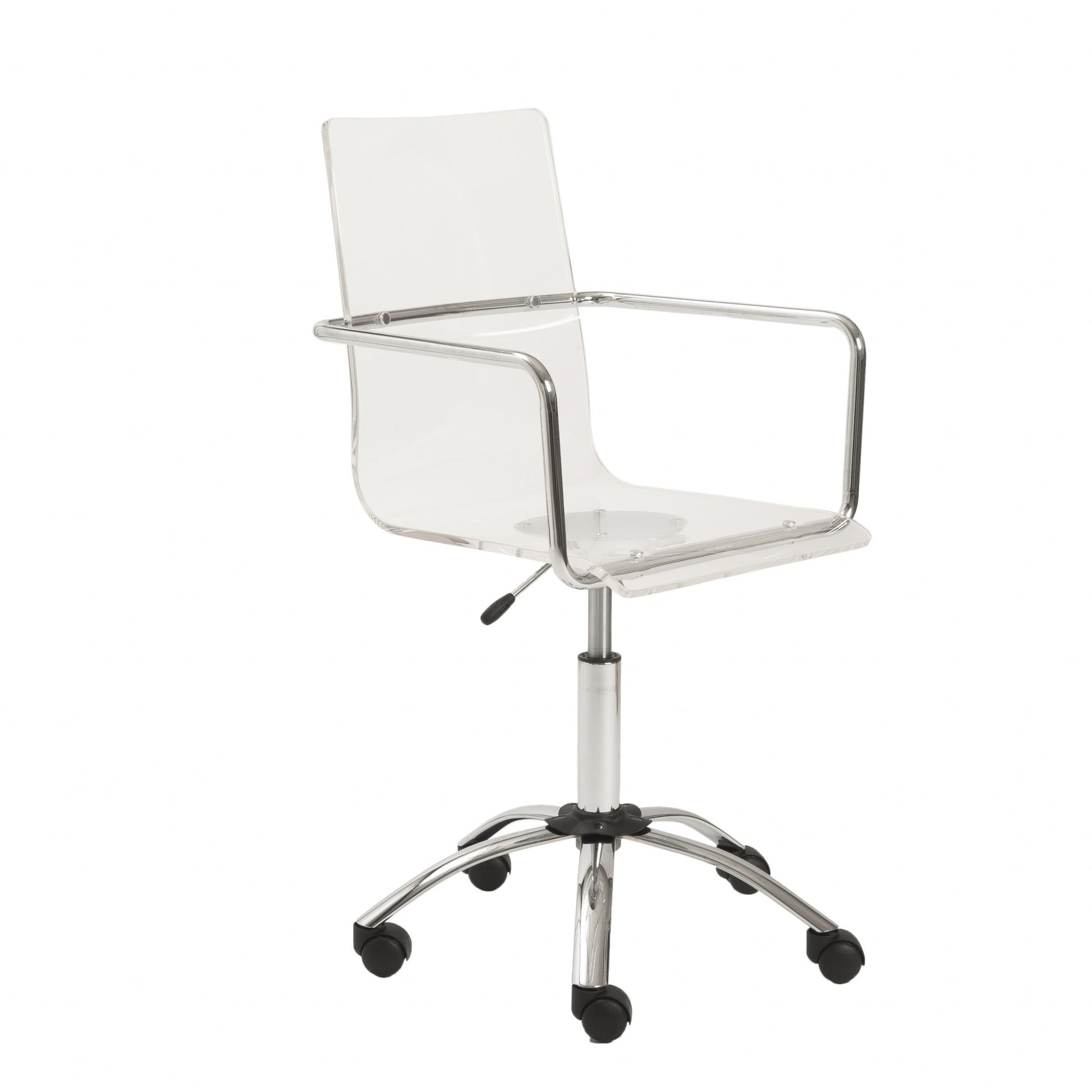 Office Chair in Clear with Chromed Steel Base By Homeroots | Office Chairs | Modishstore - 2