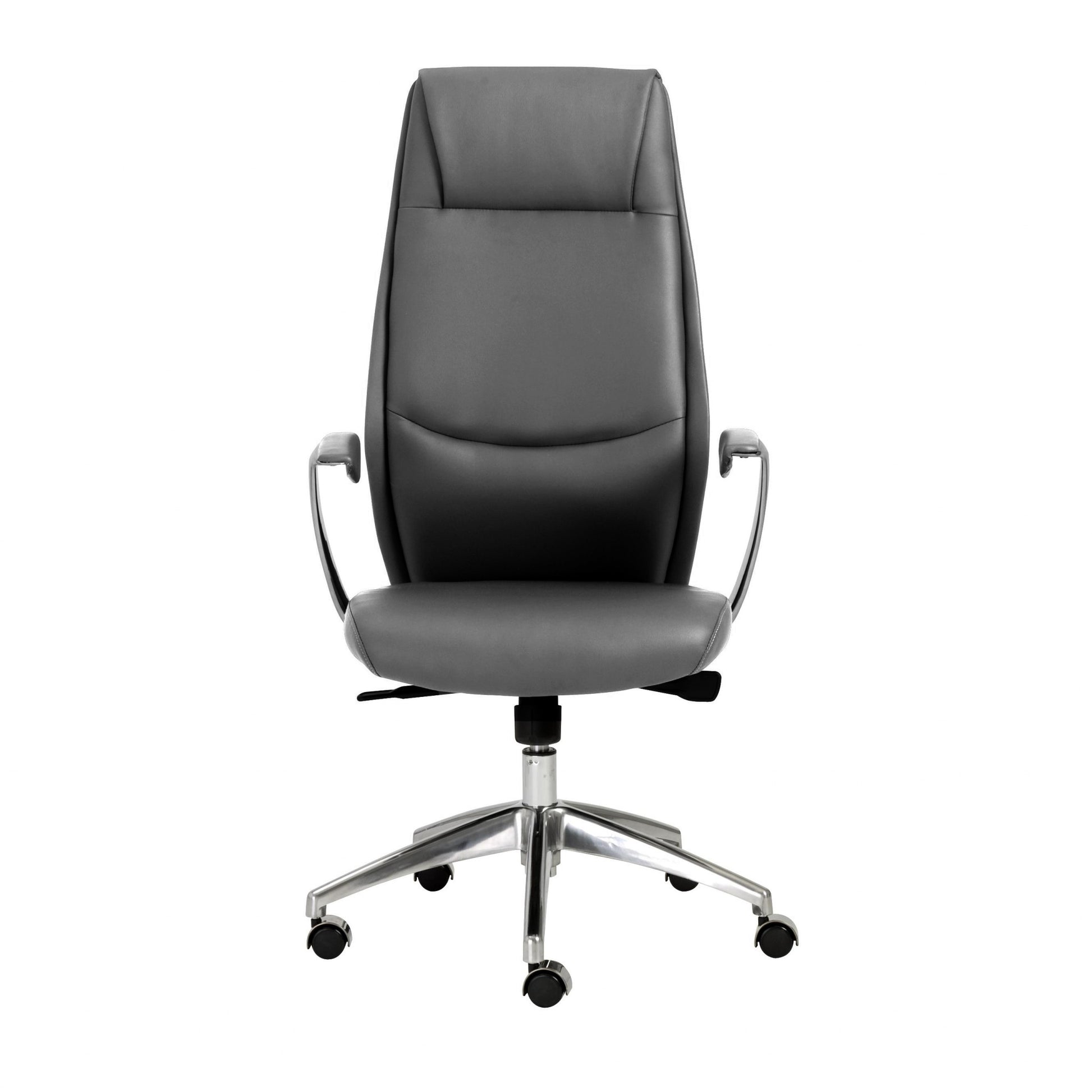 High Back Office Chair in Gray with Polished Aluminum Base By Homeroots | Office Chairs | Modishstore
