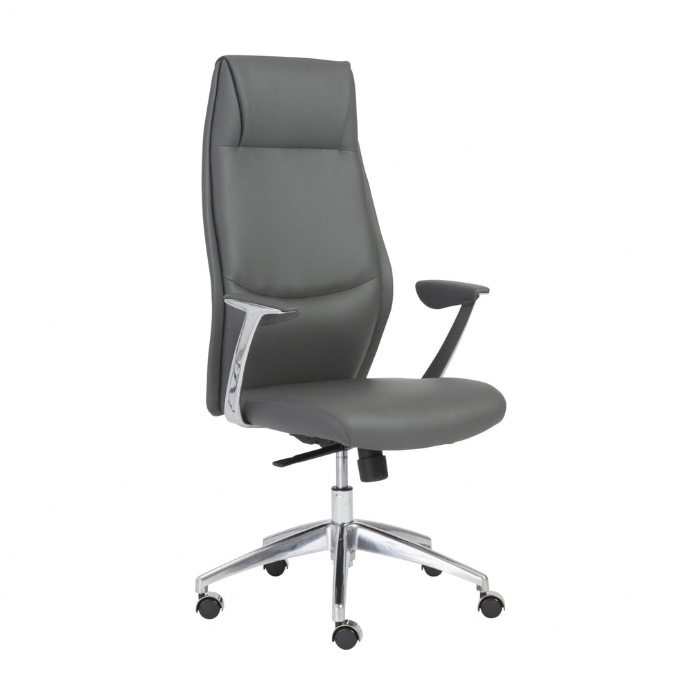 High Back Office Chair in Gray with Polished Aluminum Base By Homeroots | Office Chairs | Modishstore - 2