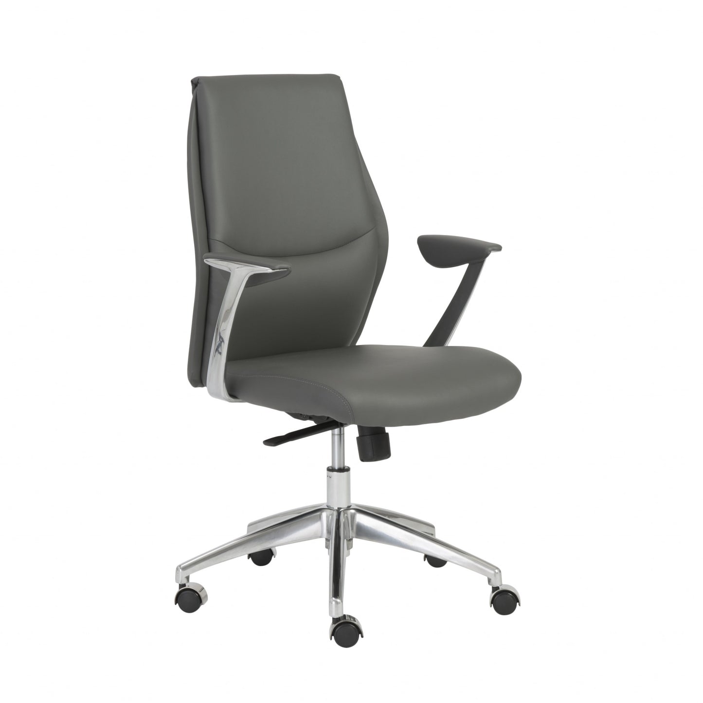 Low Back Office Chair in Gray with Polished Aluminum Base By Homeroots | Office Chairs | Modishstore - 2