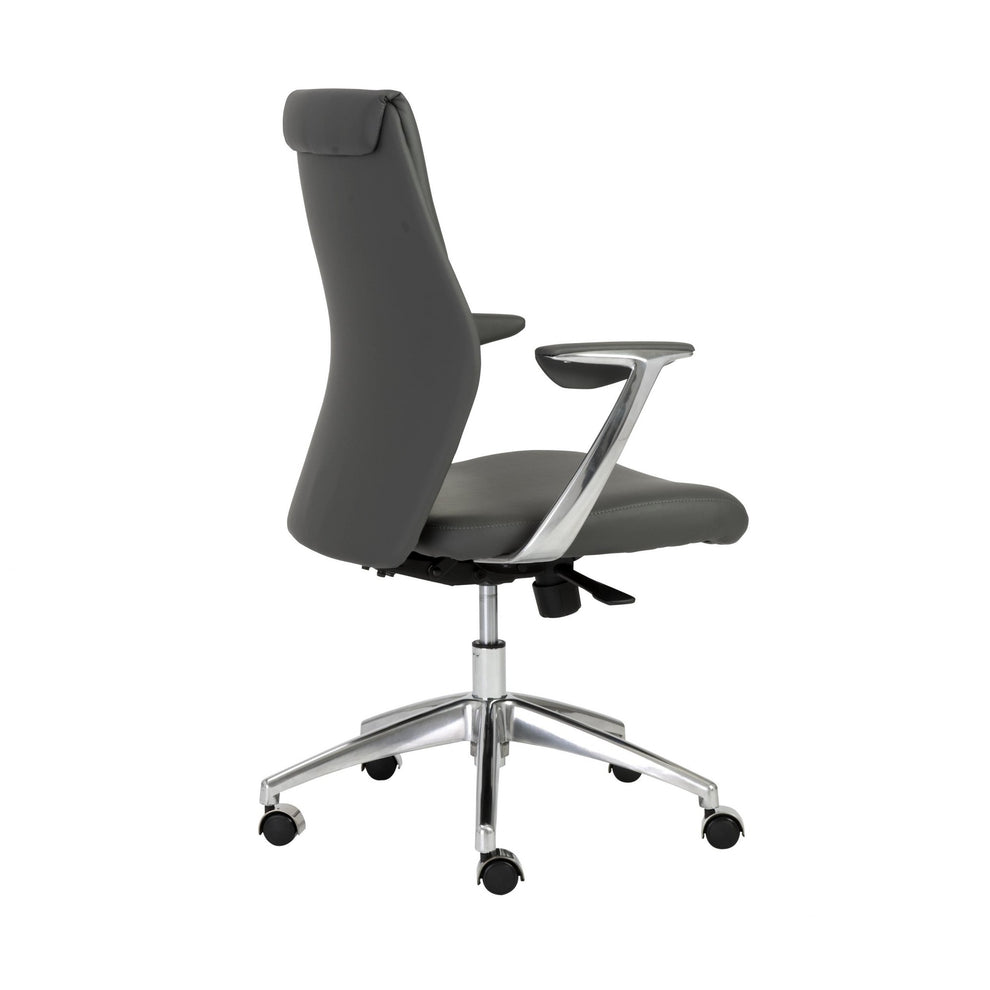 Low Back Office Chair in Gray with Polished Aluminum Base By Homeroots | Office Chairs | Modishstore - 4